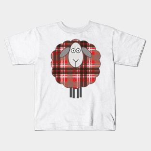 Scottish Red, Black and White Tartan Patterned Sheep Kids T-Shirt